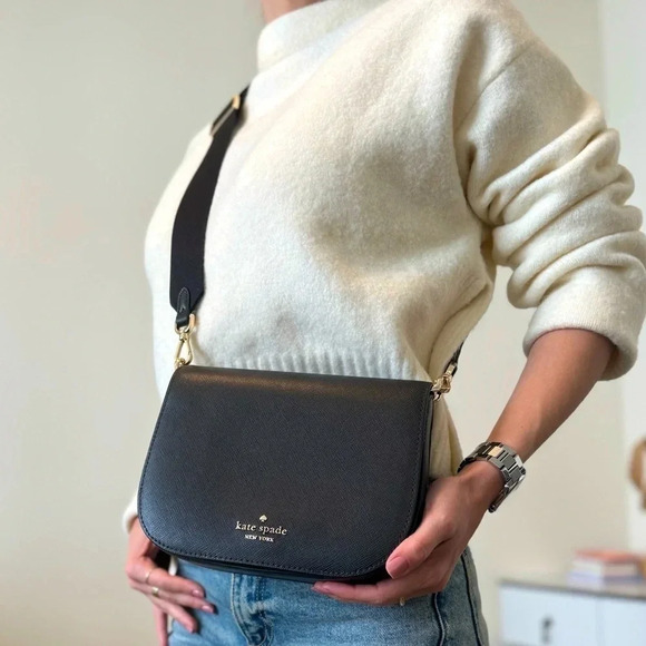 NEW Kate Spade bag crossbody black leather gold-tone hardware NWT - Picture 4 of 12